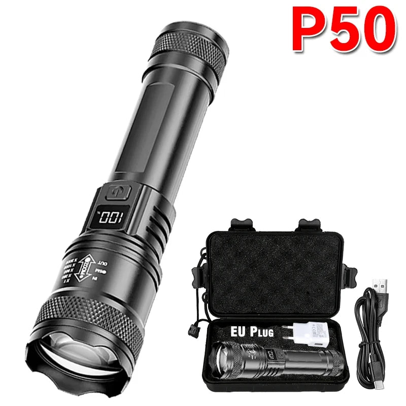 Ultra Bright P50 LED Flashlight Tactical EDC Zoomable Handheld Torch Emergency Spotlight 14500 18650 Battery